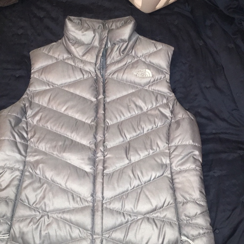 North face vest goose down silver blue